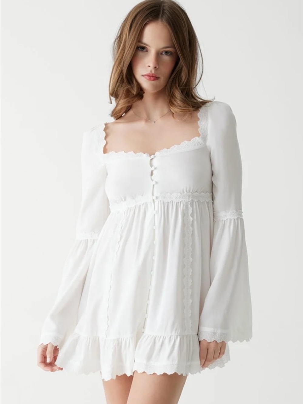 Frankie’s Bikinis NWT sunflower White Lace-Trim Babydoll Dress